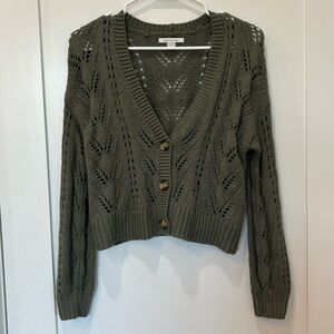 Womens American Eagle Green Crop Top Button Cardigan